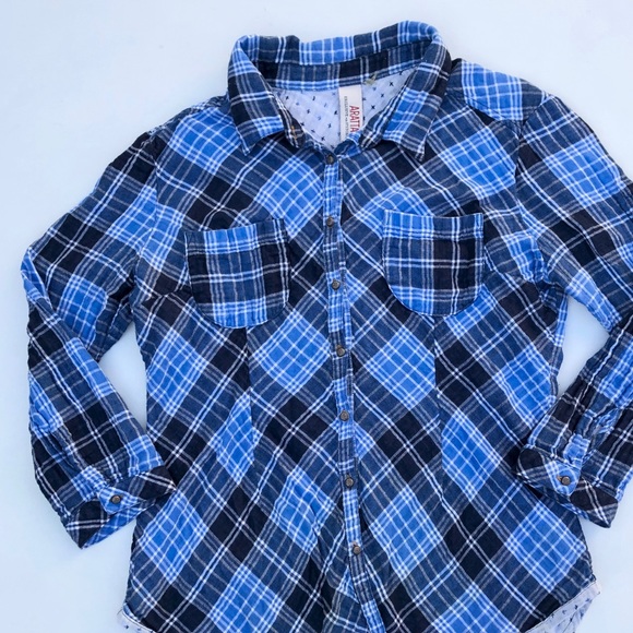 Anthropologie Aratta Blue Plaid Button Down Size L - Picture 2 of 8